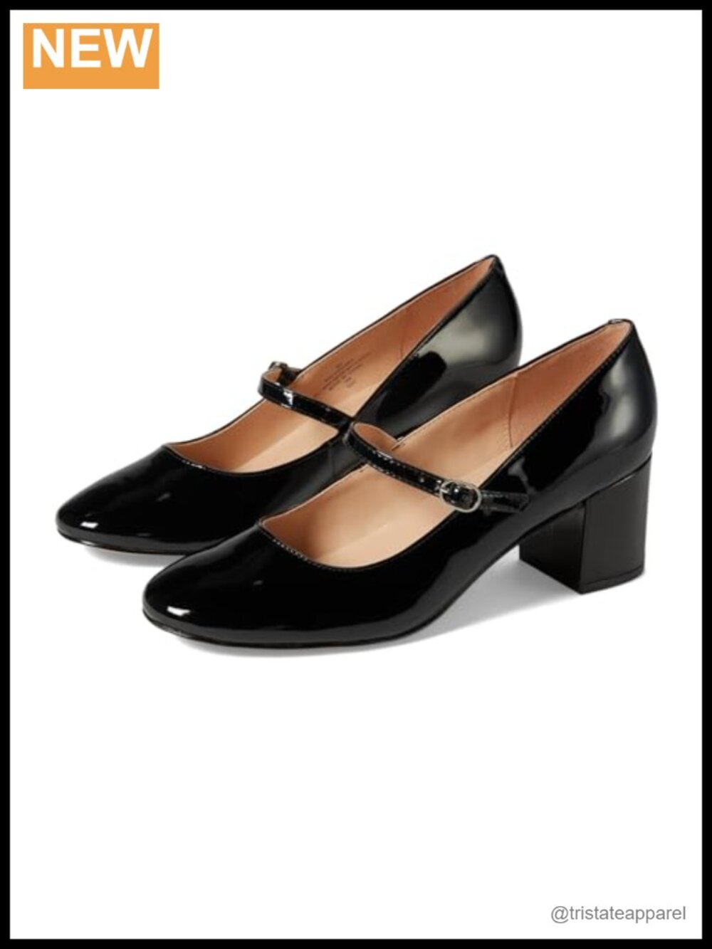 Mary Jane Block Heel Pump Adjustable Strap Almond Toe Low Heel